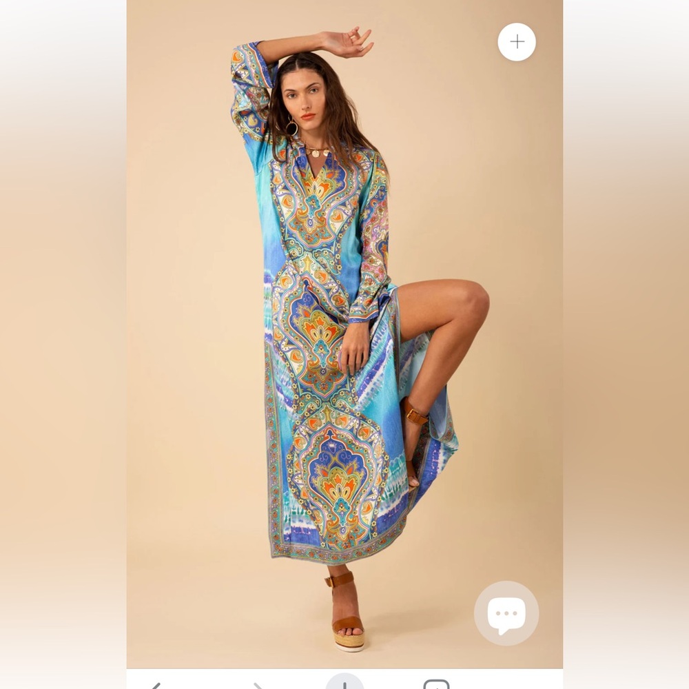 Hale Bob Serenity Vibrant Turquoise Paisley Maxi Dress Women’s Small